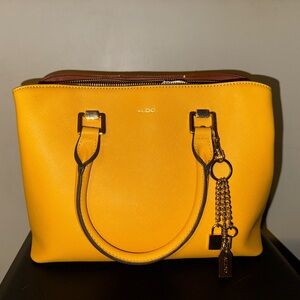 Aldo Mustard Yellow and Brown Satchel